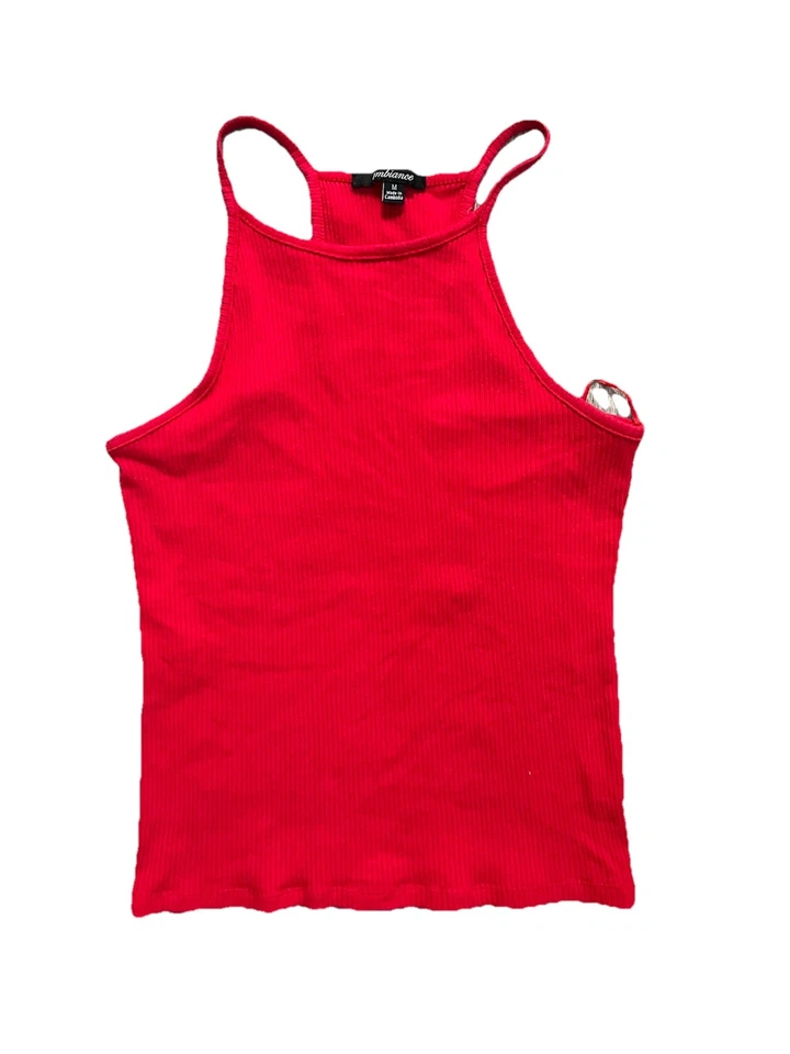 Ambiance 红色罗纹吊带背心 M 码弹力 Y2K 基本款夏季休闲 — 第 2/4 张图片