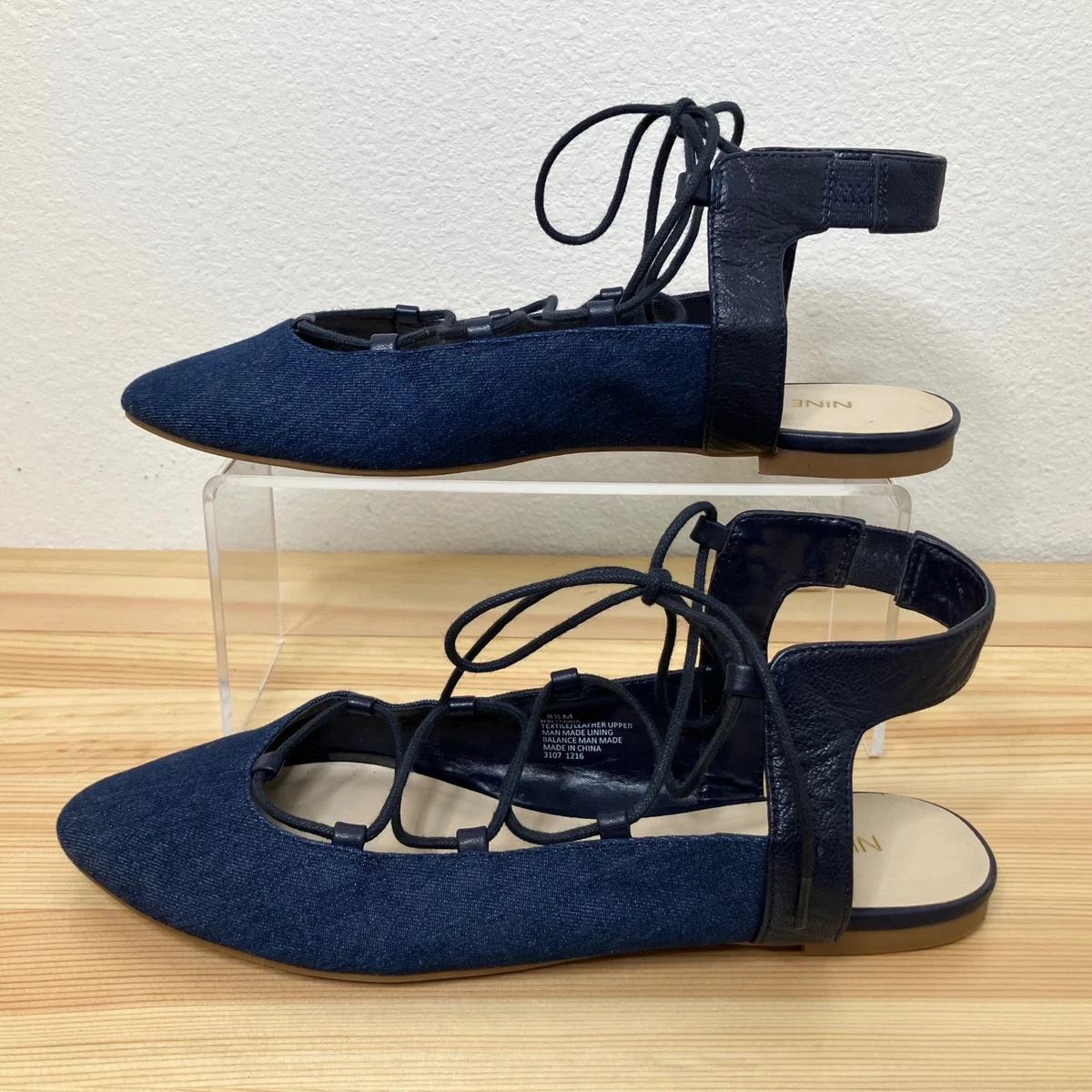 Nine West Women Nine West Navy Lace-Up Pointed Toe denim Flats main image 0