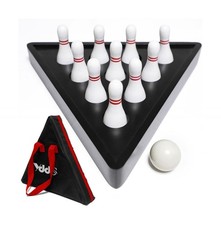 Shuffleboard Bowling Pin Set w/ 10 Pc Premium White Hardwood Pins Carrying Bag