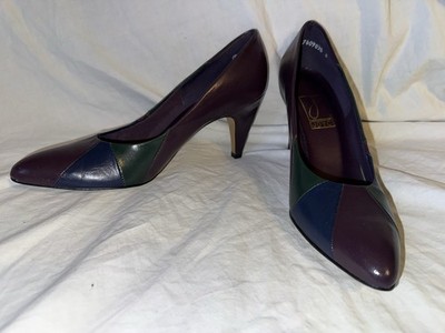 Joyce Women s Purple Green Pink Genuine Leather Color Block Heels Size 9 N