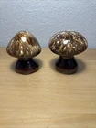 Vtg Hull USA brown drip pottery mushroom salt & pepper shakers  Approx 4” Tall