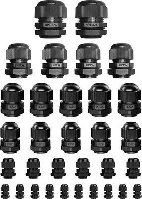32pcs Nylon Cable Gland Waterproof IP68 Adjustable 3-18mm NPT 3/4 NPT 1/2 PG1...