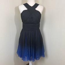 HALSTON Women's Size 6 Heritage Black/Cobalt Blue Ombre Formal Halter Dress Sz 6
