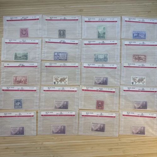 US Stamp Lot 20 Mint Singles MNH MH 1910s-1950s Collection Vintage Glassines