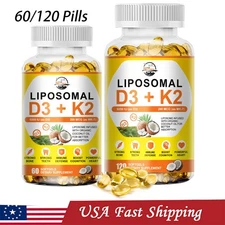 Premium Liposome D3K2 Complex No Fillers | Vit D and K Supplement 60/120 Pills