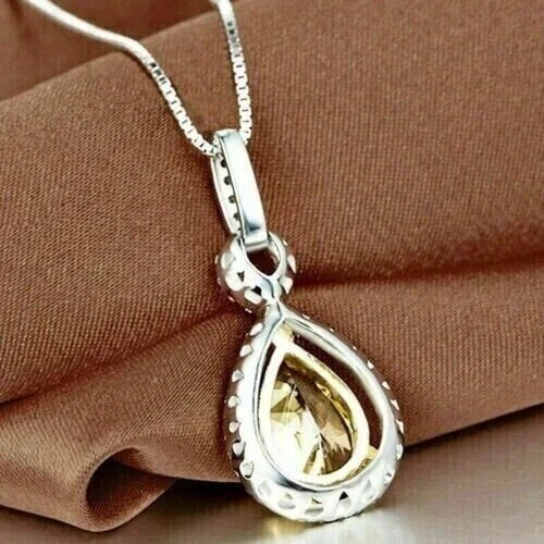 Colgante infinito para mujer de citrino creado en laboratorio corte pera de 3 quilates enchapado en oro blanco de 14 quilates Foto 2 de 4