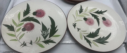 Vintage Stangl Pottery Pink Thistle Salad Dessert Plates 8" Set Of 2