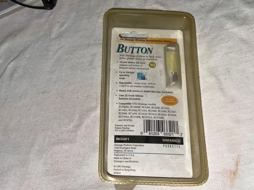 1995 RC3311 DIMANGO Wireless Doorbell Chime Button Gold and Black - New Sealed - Image 4 of 4
