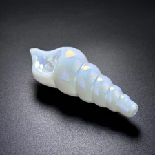 Pearl White 4.5" Premium Glass Hand Pipe Conch Smoking Herb Tube Bowl Handmade