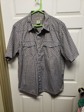 Black Trail Outfitters Men Western Shirt Size 2XL Blue White Brown Pearl Snaps