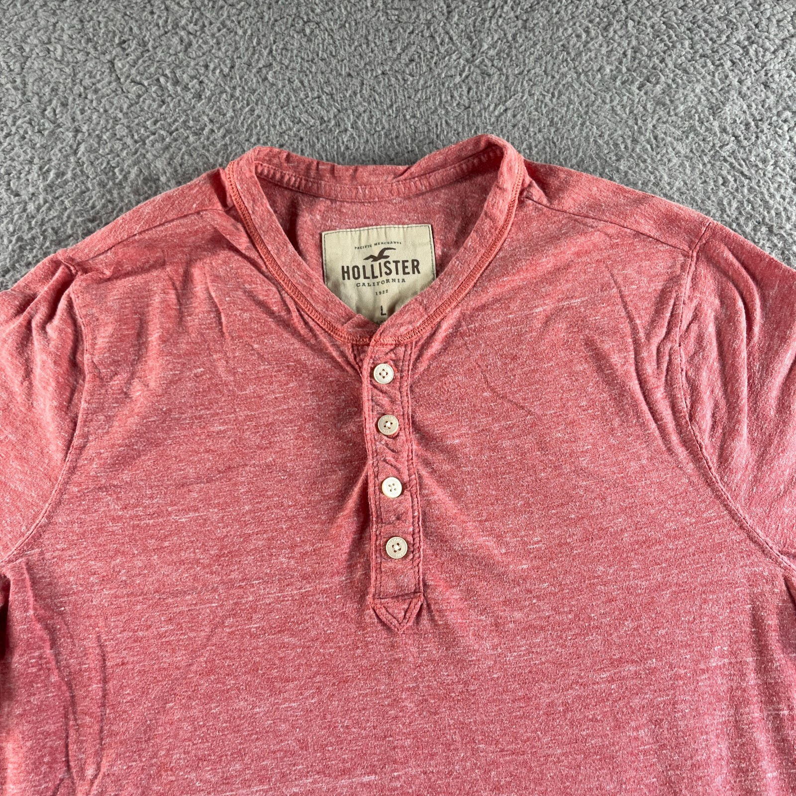 Hollister T Shirt Mens Large Pink Henley Casual Surf Preppy Cali Long Sleeve