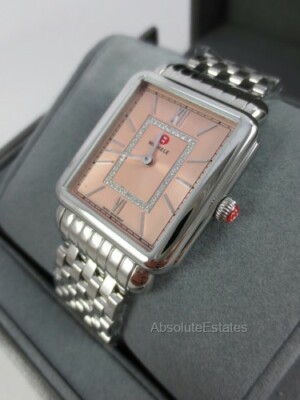 NEW Michele Deco II Desert Rose Pink Silver Diamond Watch 