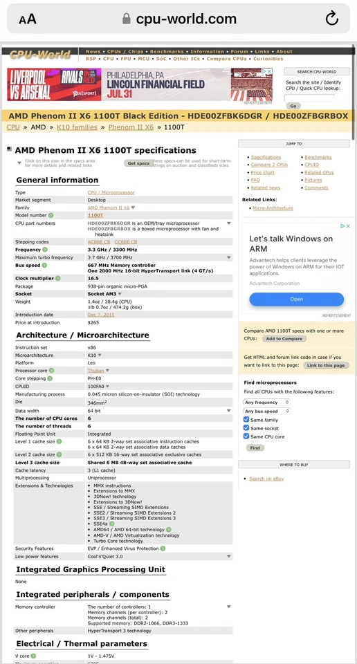 RARE AMD Phenom II X6 1100T 3.3GHz Six Core HDE00ZFBK6DGR CPU 125W AM3 Processor - Image 2 of 3