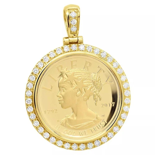 2" Mint American Liberty Coin Mens Pendant 14K Yellow Gold Plated 2ct Moissanite