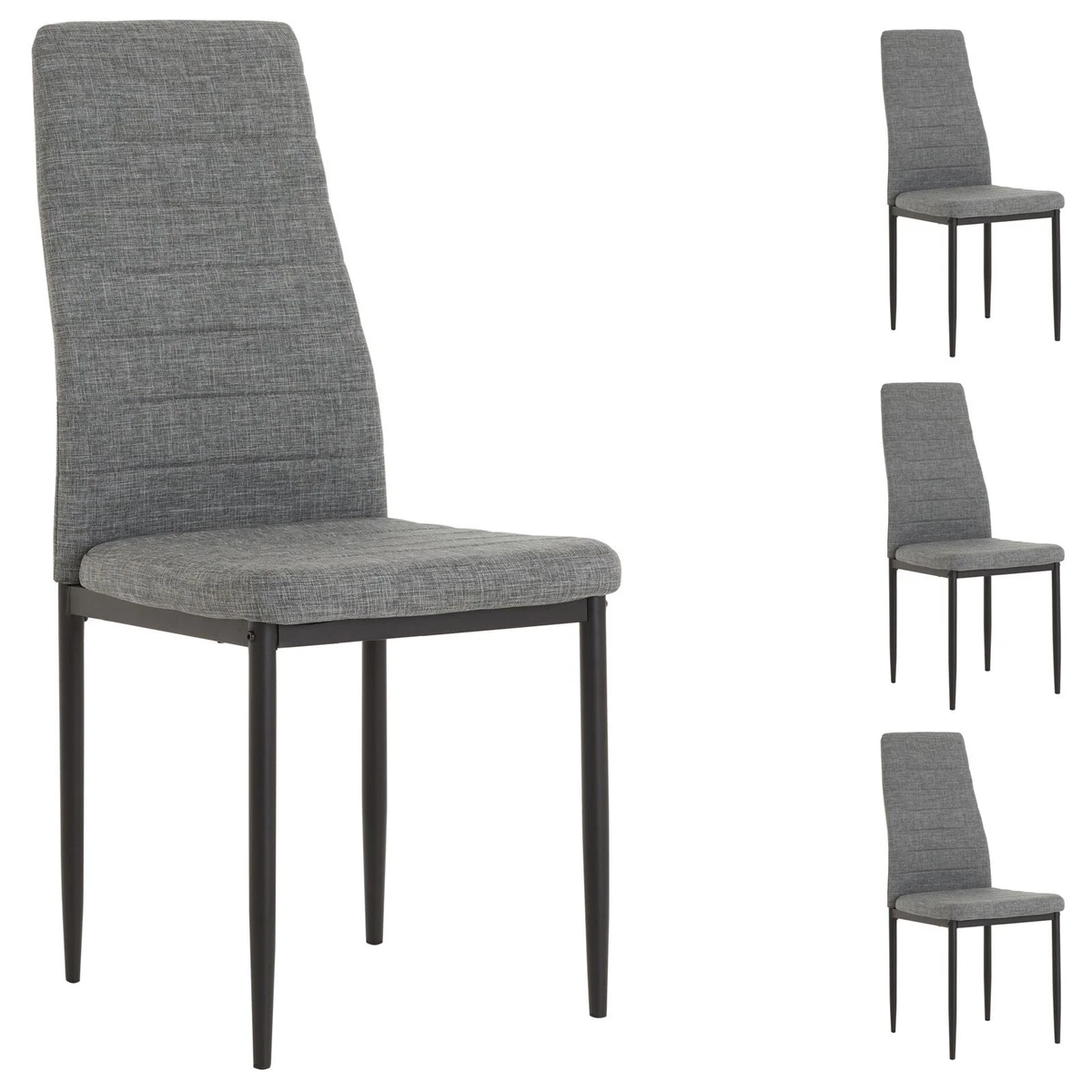 Esszimmerstühle 4er Set Polsterstühle mit hoher Rückenlehne Grau/Schwarz