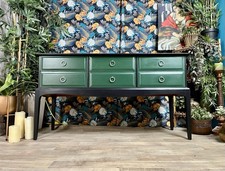 Stag Minstrel Console Chest Of 6 Drawers Refinished Black & Green Sideboard