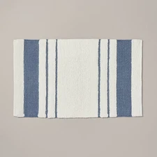 20"x32" Border Stripe Bath Rug Cream/Blue - Hearth & Hand with Magnolia: