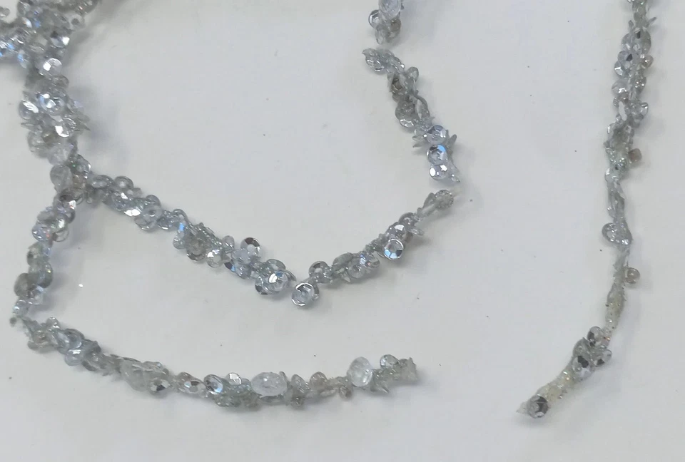 Vtg Silver Sequined Beaded Garland Lot Of 15 Strands Christmas Decoration - Image 4 of 4