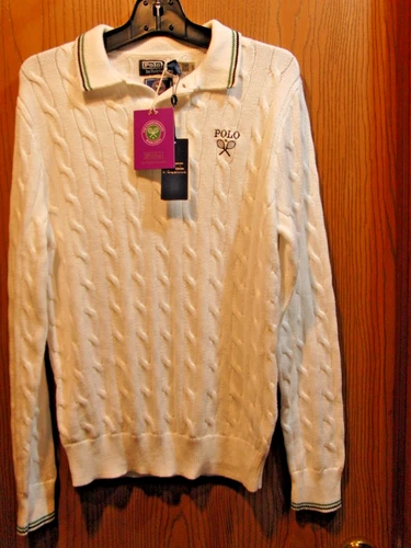 POLO by RALPH LAUREN Wimbledon Tennis Cable Knit Sweater Size M NEW $198