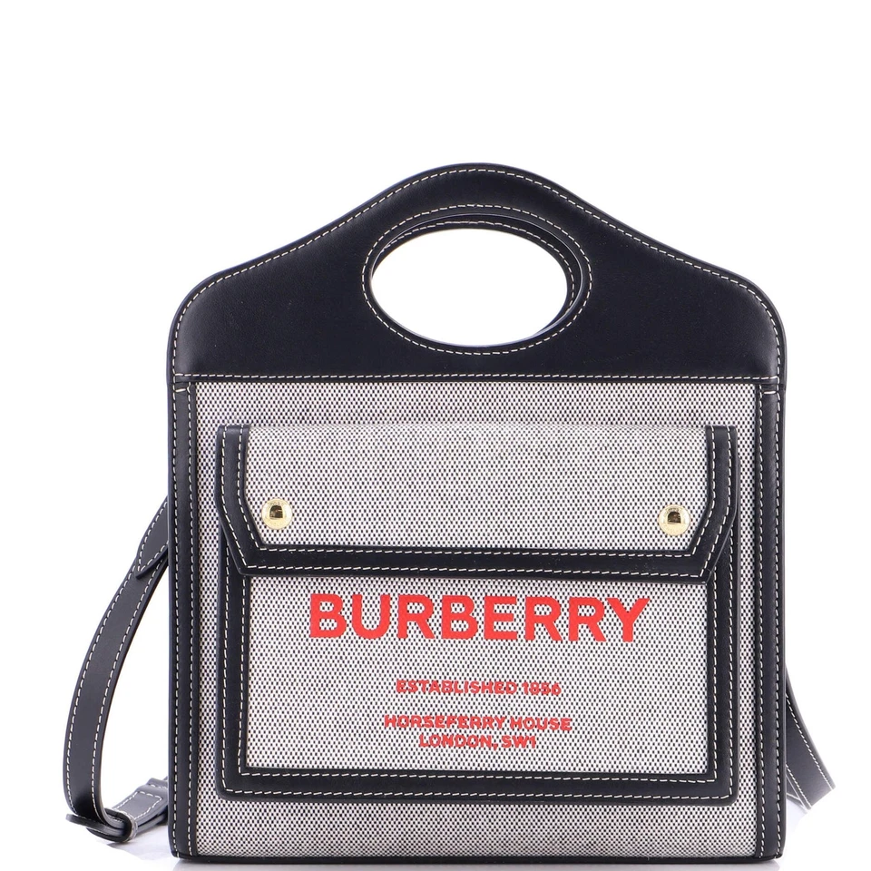 Burberry Logo Pocket Tote Canvas with Leather Mini