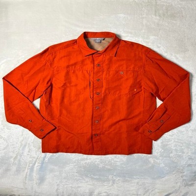 Outdoor Research Performance Button Up Shirt Men's M Orange Nylon Vents UPF50 