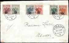 1921 Albania Tirane–Shkoder Cover w/ Colorful Eagle Issue Multiple Franking
