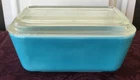 Vintage Pyrex Blue Refrigerator Dish 502B with 502C Clear Glass Lid