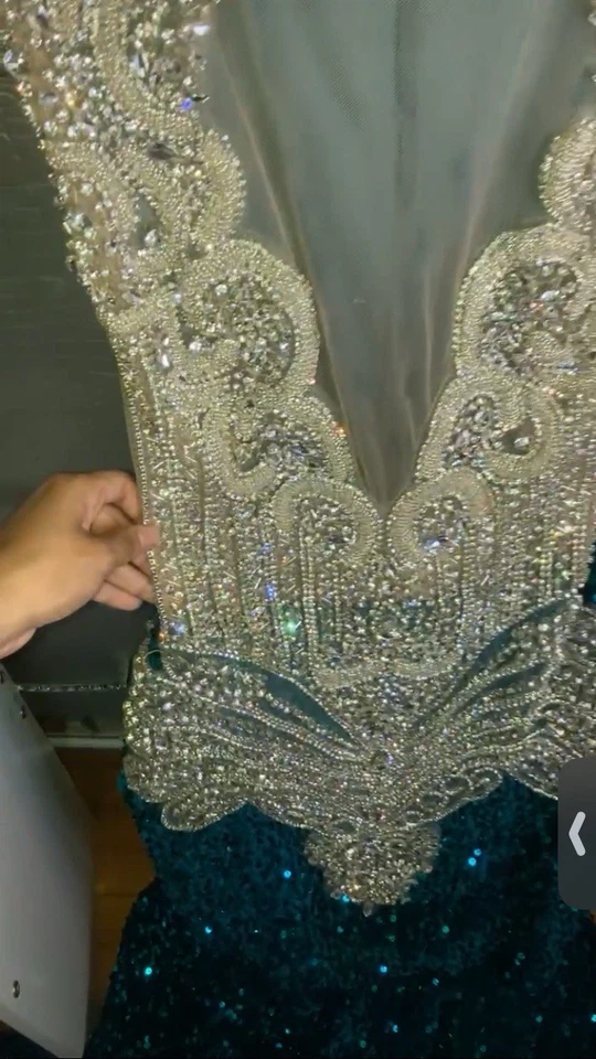 Green And Silver Sequin Prom Dress size 12 - Image 2 of 2