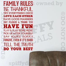 FAMILY RULES IN THIS HOUSE HAVE FUN LOVE Quote Vinyl Wall Decal Decor Sticker