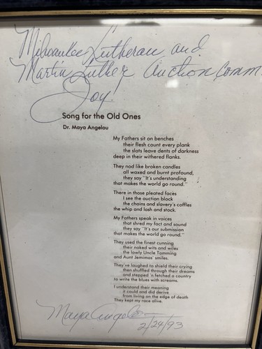 Song For The Old Ones Signed by Maya Angelou the Author Framed - Picture 2 of 2
