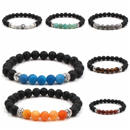 Natural Stone Gemstone Energy Beads Bracelets Men Women Lava Stone Jewelry Gifts - Picture 1 of 35