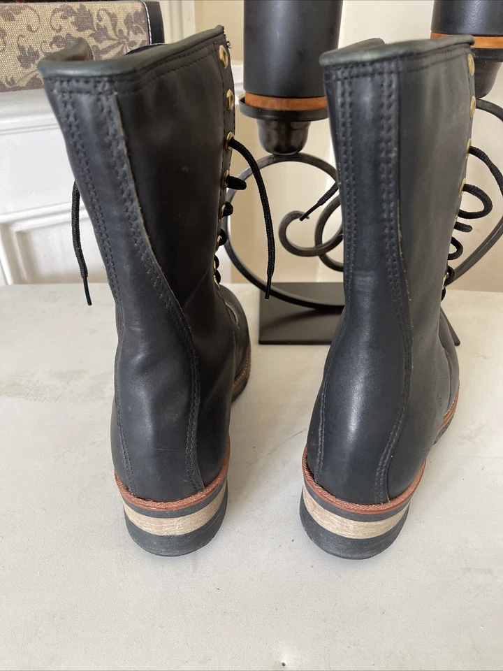 Botas de cuero negras con cordón resistentes al aceite de nailon con cordones talla 7 Foto 4 de 4