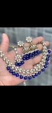 Dark Blue Color  Kundan Chokker With Beautiful Jumki And Tika Jewelry Set