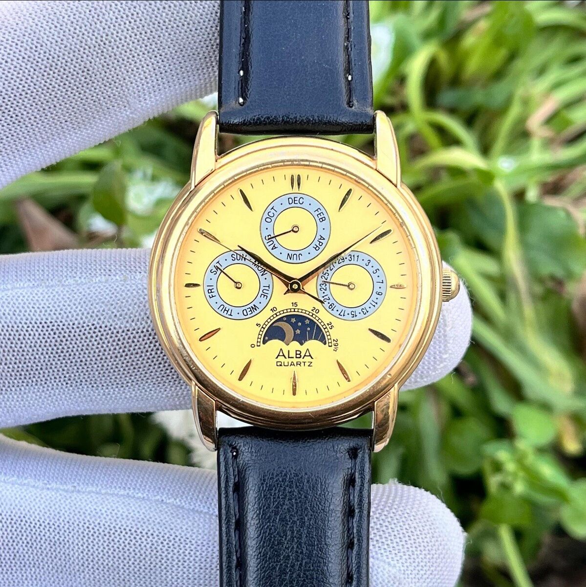 Vintage Seiko Alba Sun & Moon Phase Triple Calendar Japan Vintage Seiko Alba Sun & Moon Phase Triple Calendar Japan