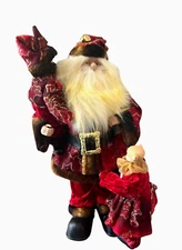 Vintage Wind Up Musical Anamatronic Santa Claus w/Children Red Velvet 16"