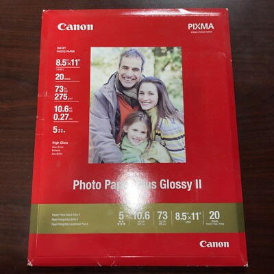 Canon Photo Paper Plus 8.5'' x 11''  Pixma Inkjet 5 Star 20 Sheets  Plus Glossy ll