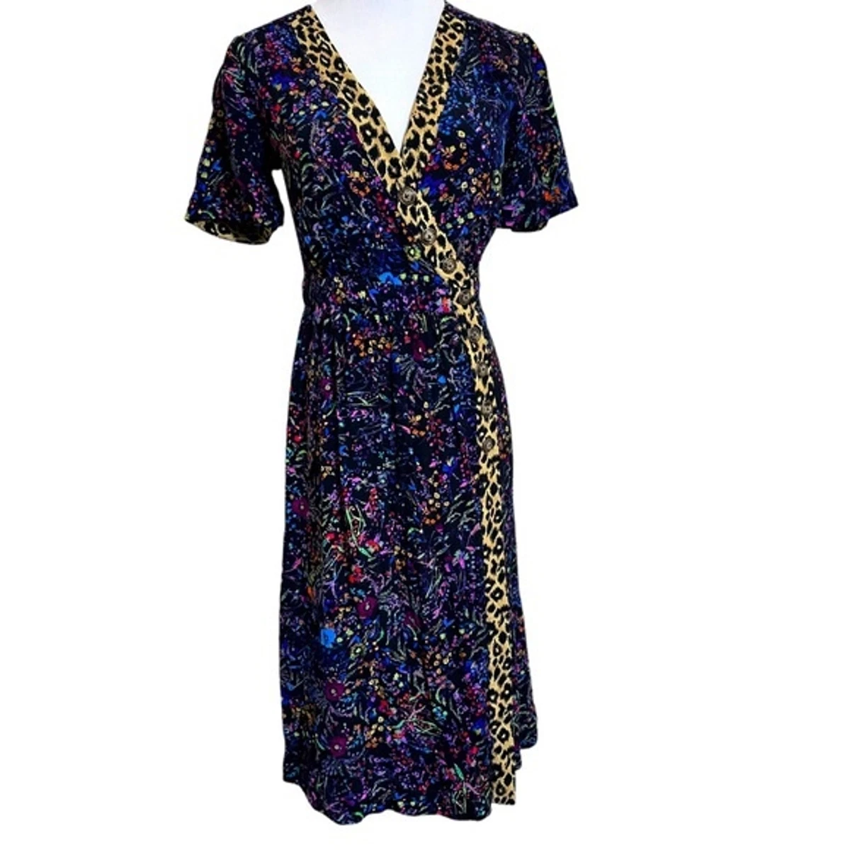 Anthropologie Maeve Morgan Faux Wrap Dress Floral Leopard Print Sz 4