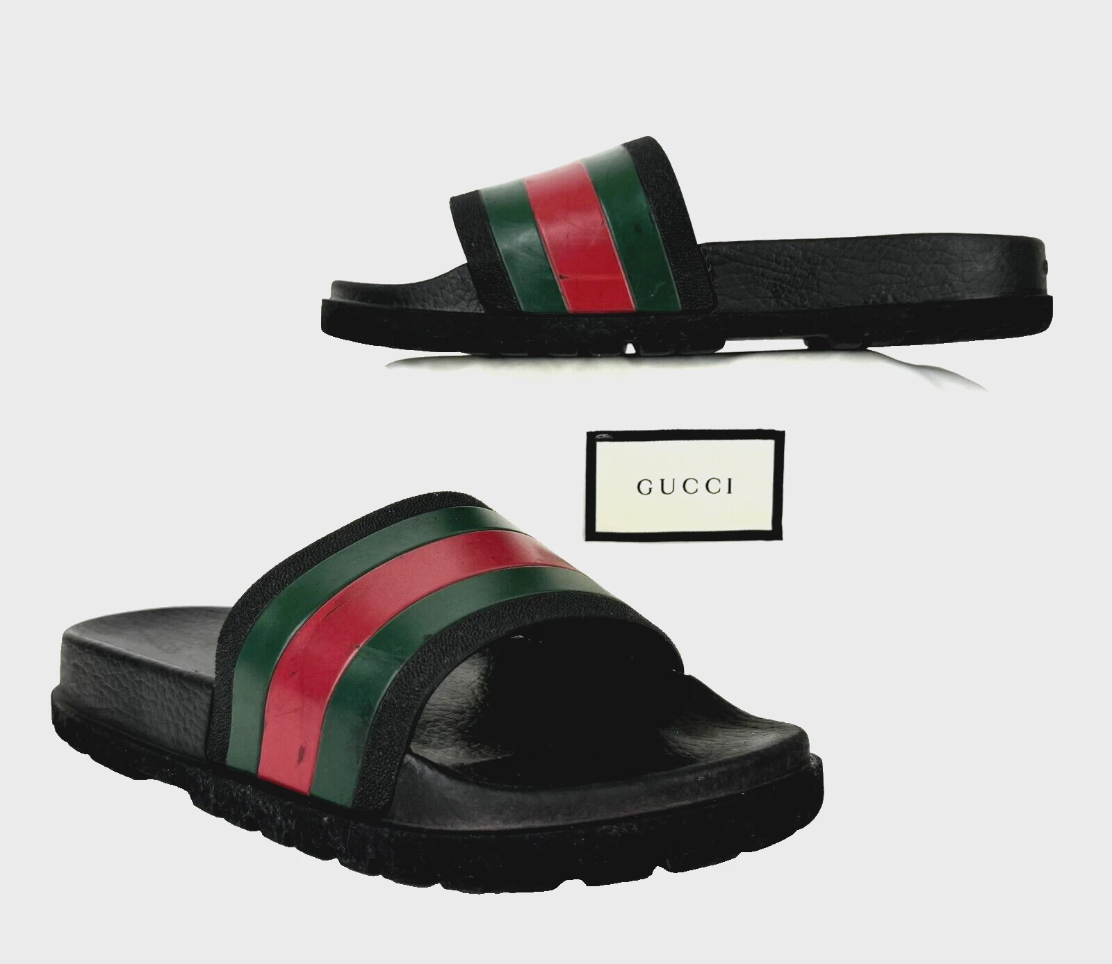 Gucci Auth Hommes 7,5 US 7 UK 41 EU Noir Web Caoutchouc Piscine Slides Sandales Chaussures