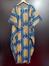 Indian Blue Tiger Printed Cotton Hippie Maxi Women Nightwear Caftan Dress