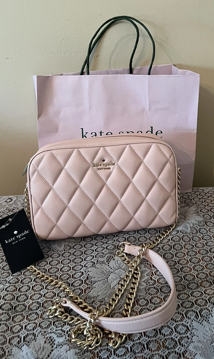 NWT $359 Kate Spade pink Carey Quilted Leather Mini Camera Bag Crossbody