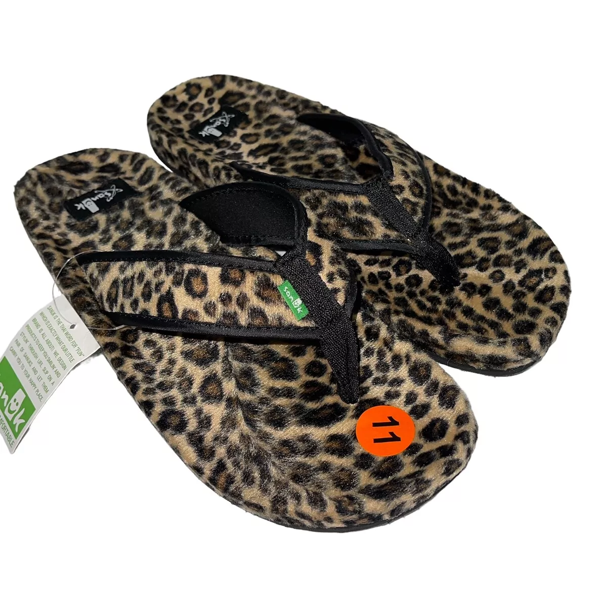 Sanuk Flip Flops Mens Leopard Faux Fur Comfort Sandals Slippers