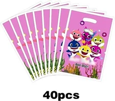 40 Pink Baby Shark Birthday/Baby Shower Treat Party Bags 9.8 X 6.5 Inch