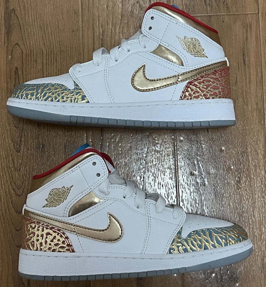 Nike Air Jordan 1 Unreleased Sample Sz 3.5y Hi Mid Gold MVP Exclusive Lot Dpoy - Image 3 of 4