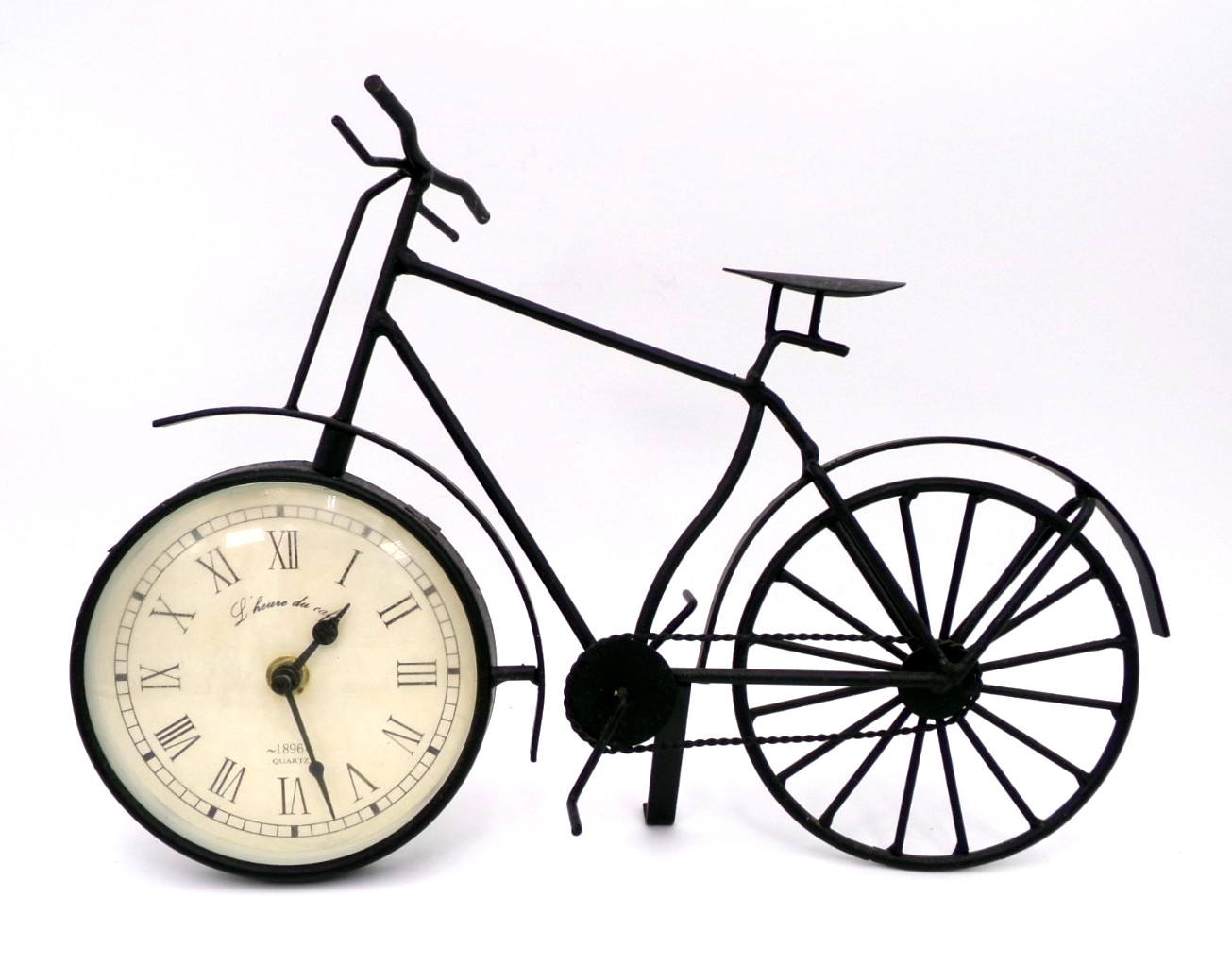 Quartz Metal Vintage Clock Old Classic Black Bicycle Look Te