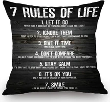 Rustic Inspirational Quotes Pillow Covers - 7 Rules of Life  Pillow Case Cush...