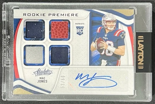 MAC JONES 2021 ABSOLUTE RPA ROOKIE PREMIERE QUAD PATCH RC AUTO #53/60