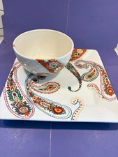 Tabletops Gallery MISTO MULTI PAISLEY Square Dinner Plate and Soup/Cereal Bowl