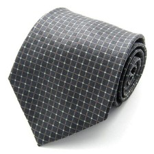 Hiroko Koshino Men  s Gray Plaid Silk Necktie Square Pattern Used