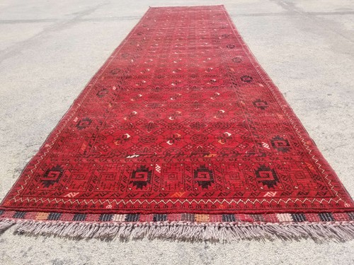 Vintage Hand Made Traditional Oriental Wool Red Floor Rug Carpet 9.6x2.6ft