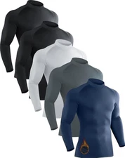 5 Pack Men's Thermal Turtle Mock Neck Shirts Long Sleeve Compression Fleece L...